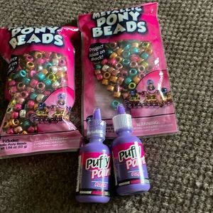 Metallic pony beads and puff paint, for crafting